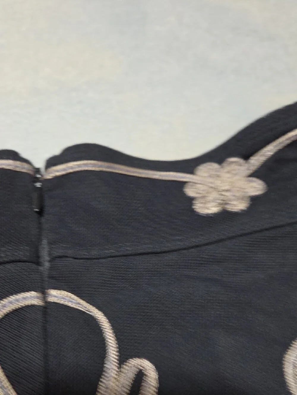 Black A-Line Skirt with Silver Embroidered Motif